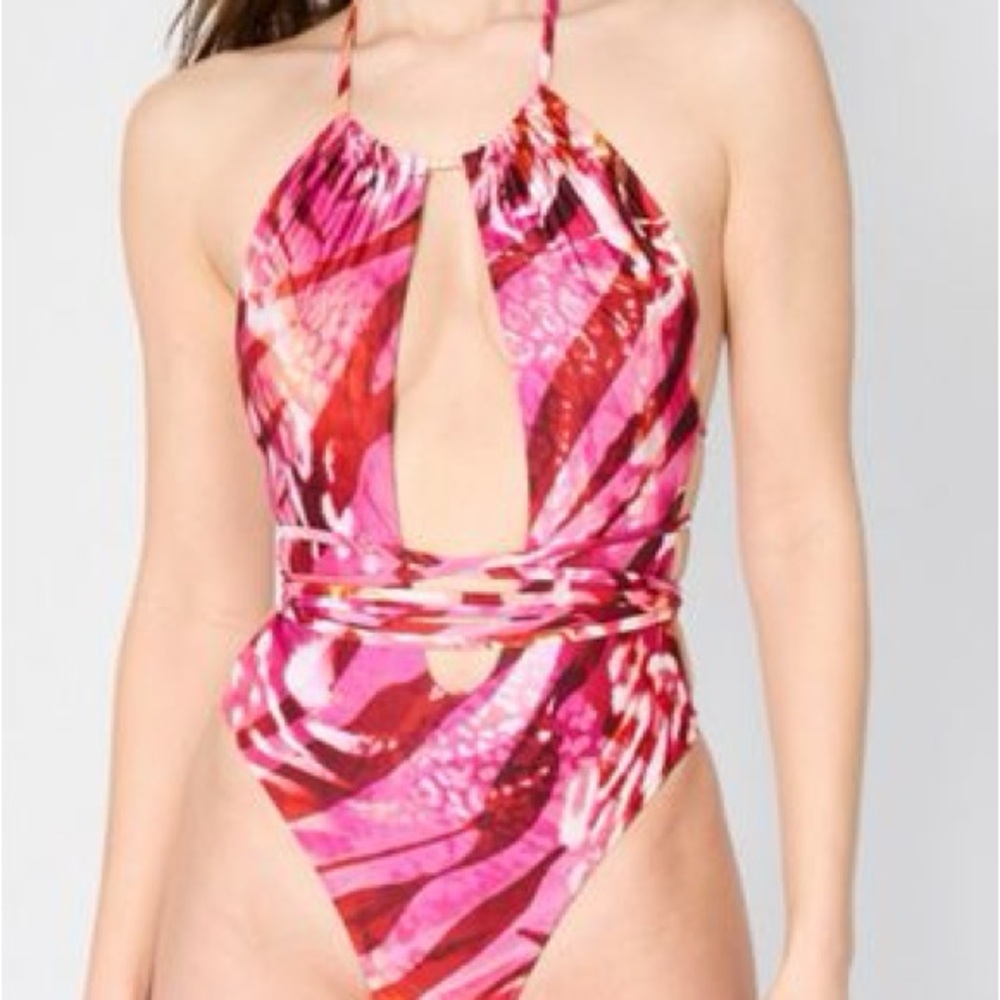 Vibrant Pink and Red Halter Swimsuit